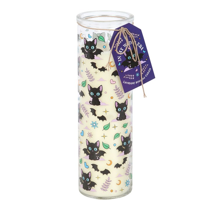 Cute and Creepy Cat Print Lavender Tube Candle, image 2 of 5