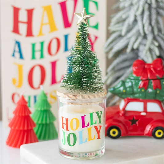 Holly Jolly Pine & Fir Glass Candle with Tree, image 1 of 5