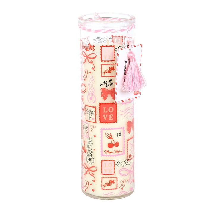 Valentine Postage Stamp Print Sparkling Rose Tube Candle, image 2 of 5