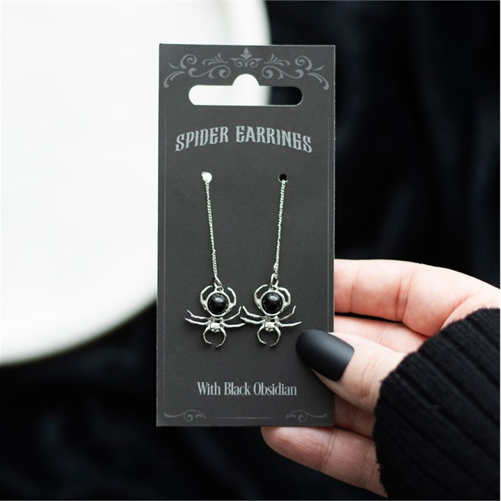 Black Obsidian Spider Threader Earrings, image 4 of 5