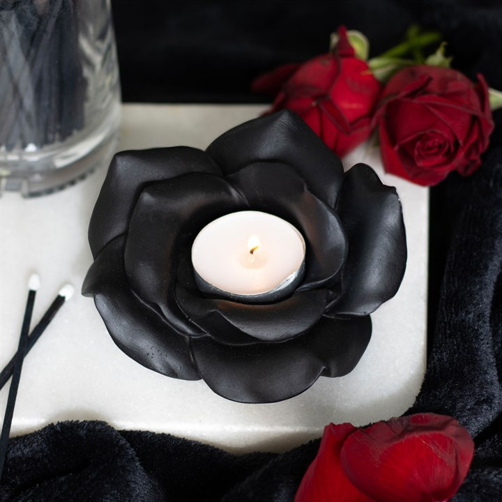 Black Rose Resin Tealight Candle Holder, image 4 of 6