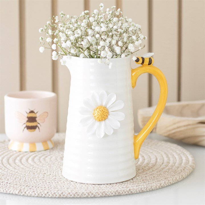 3D Daisy and Honey Bee Ceramic Flower Jug, image 1 of 5