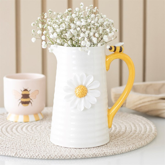3D Daisy and Honey Bee Ceramic Flower Jug, image 1 of 5