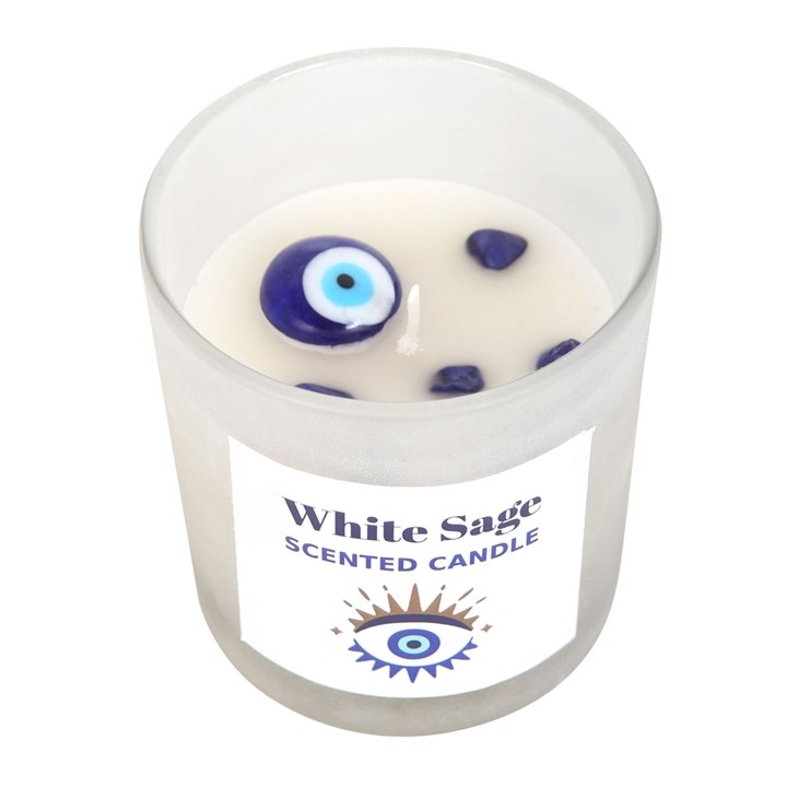 All Seeing Eye White Sage Crystal Chip Protection Candle, image 3 of 6