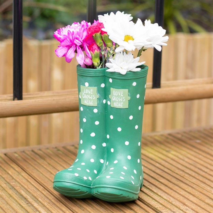 Dark Green Welly Boot Planter, image 1 of 3