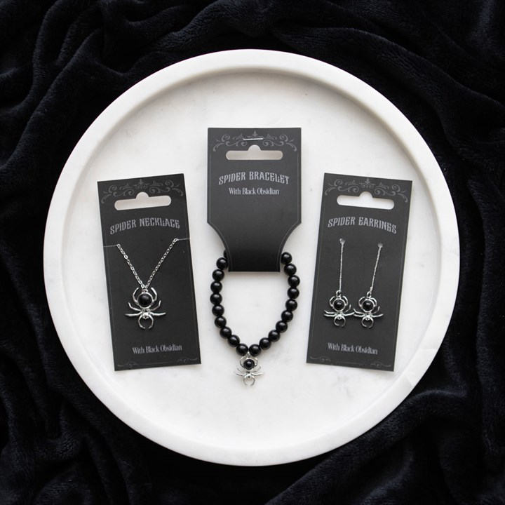 Black Obsidian Spider Threader Earrings, image 5 of 5