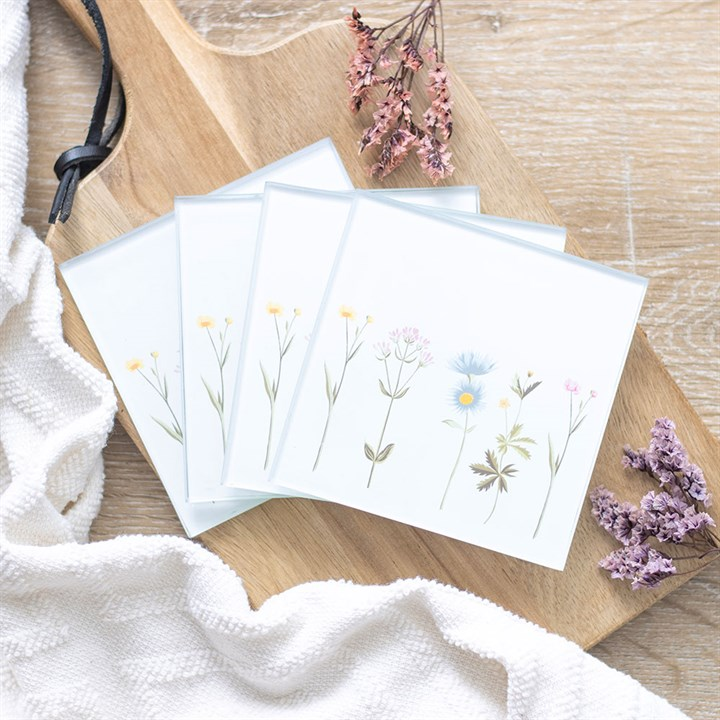 Floral Glass Coaster Set, image 1 of 4