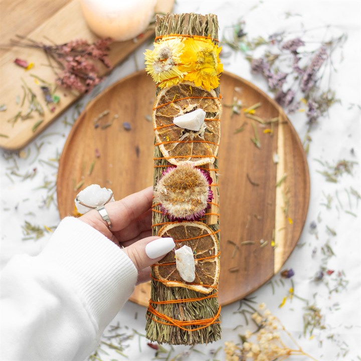 9in Ritual Wand Smudge Stick with Rosemary, Palo Santo and Quartz, image 5 of 5