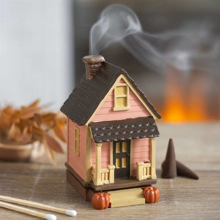 Pink House Incense Cone Burner with Pumpkins, image 1 of 6