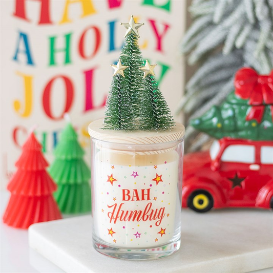 Bah Humbug Orange & Clove Glass Candle with Tree, image 1 of 5