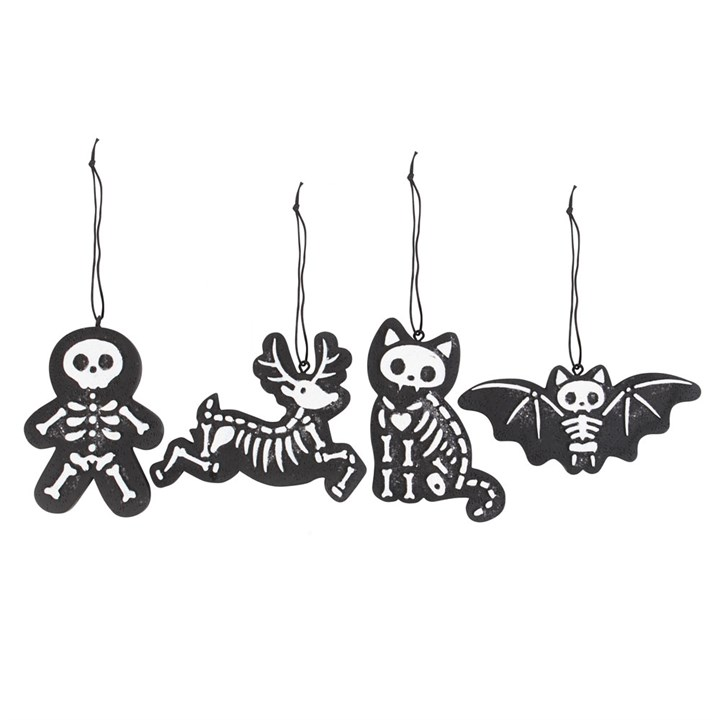 Set of 4 Black Creepy Skeleton Cookie Ornaments, image 2 of 5