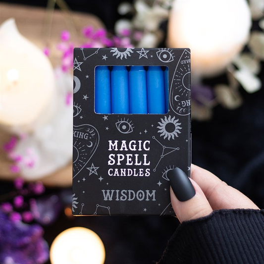 Set of 12 Blue 'Wisdom' Spell Candles
