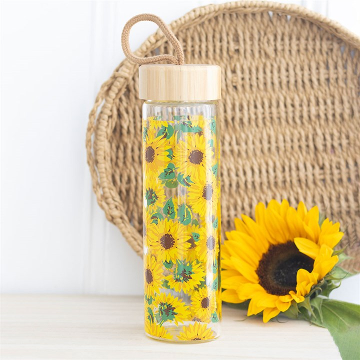 Sunflower Print Glass Water Bottle, image 1 of 5