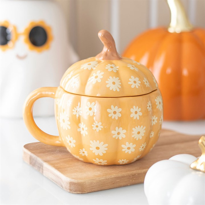 Groovy Floral Pumpkin Lidded Mug, image 1 of 6
