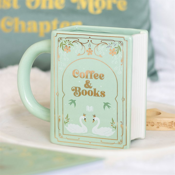Coffee and Books Green Book Shaped Mug, image 2 of 6