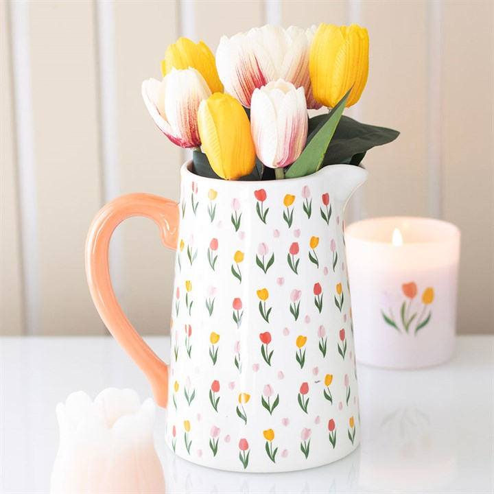 Tulip Print Ceramic Flower Jug, image 1 of 6