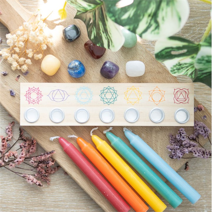 Seven Chakras Wooden Energy Candle Holder, image 4 of 4
