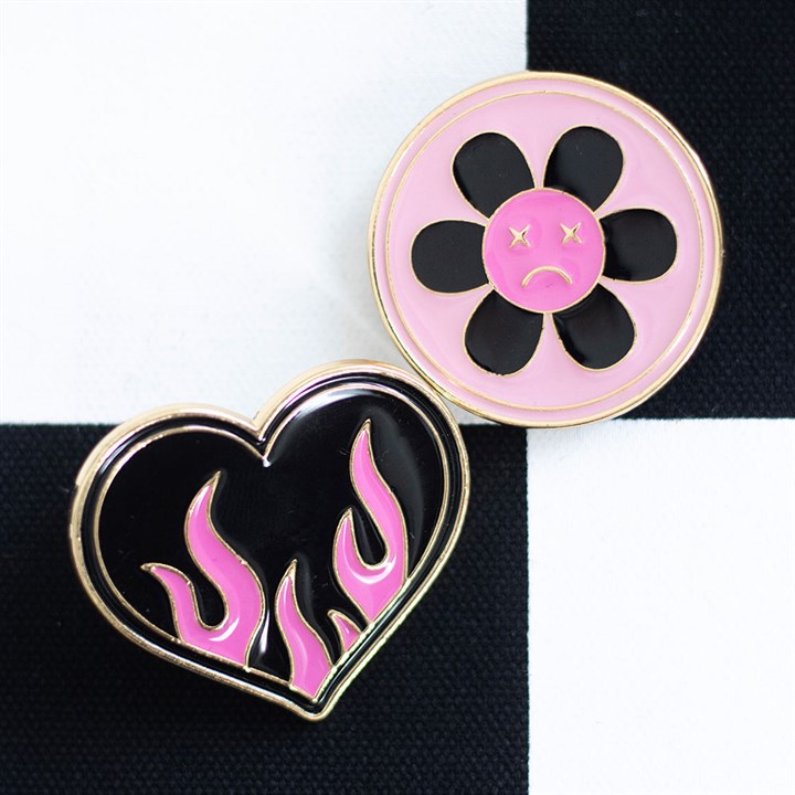 Burning Heart and Sad Flower Pin Badge Set, image 2 of 5