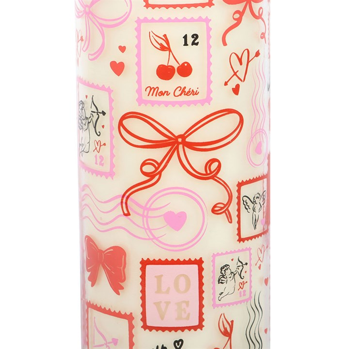 Valentine Postage Stamp Print Sparkling Rose Tube Candle, image 4 of 5
