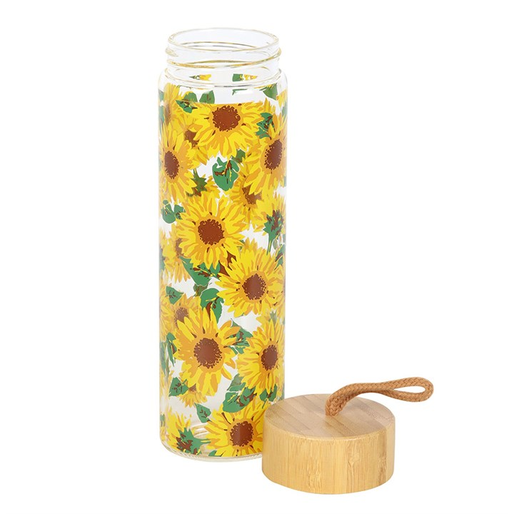 Sunflower Print Glass Water Bottle, image 3 of 5
