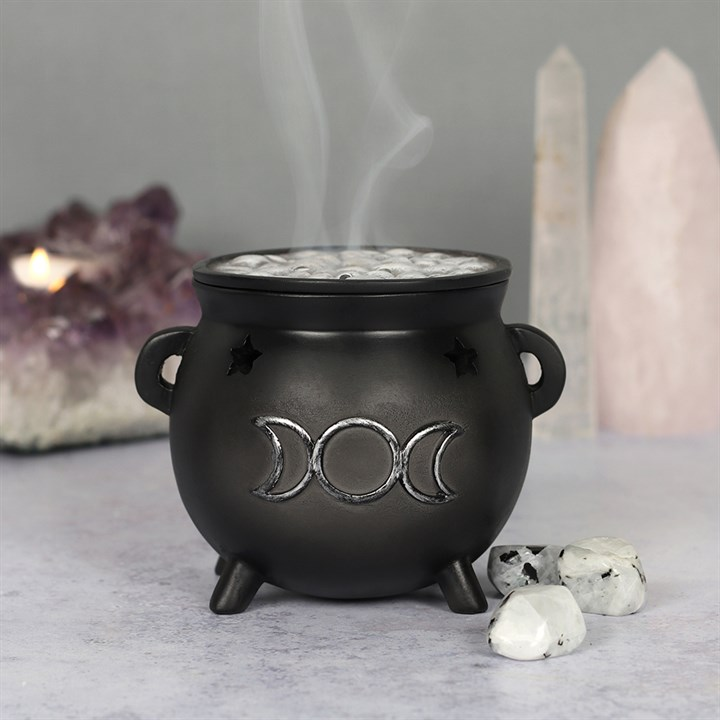 Triple Moon Cauldron Incense Cone Holder, image 1 of 4