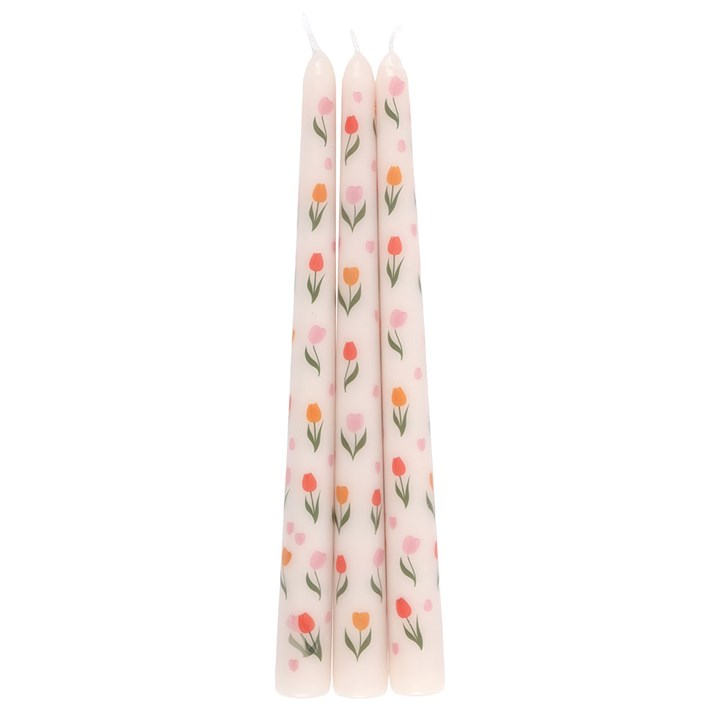Set of 3 Tulip Print Taper Candles, image 3 of 4