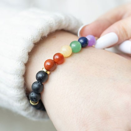 Seven Chakra Mixed Gemstone Essential Oil Bracelet, image 4 of 5