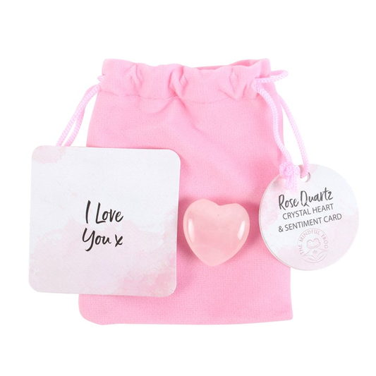 I Love You Rose Quartz Crystal Heart in a Bag, image 1 of 5