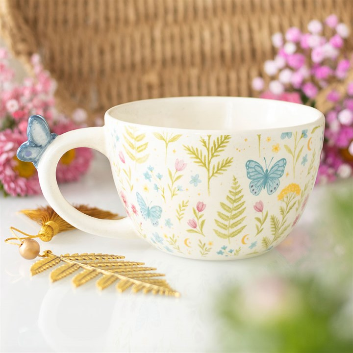 Luna Bloom Floral Print Mug with Butterfly, image 1 of 7