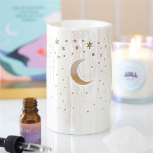 Iridescent White Moon Pillar Oil Burner, image 1 of 6