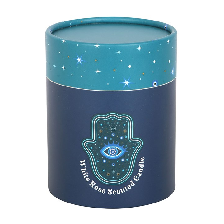 Hand of Hamsa White Rose Candle with Crystals, image 5 of 6