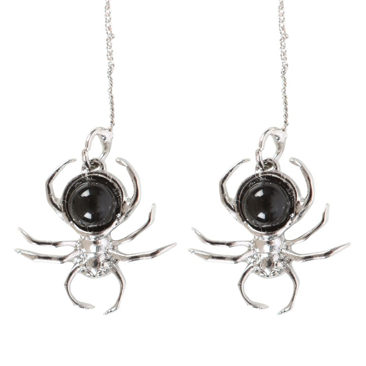 Black Obsidian Spider Threader Earrings, image 3 of 5