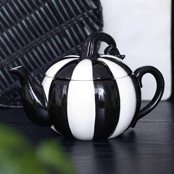 Black and White Striped Pumpkin Teapot, image 1 of 5