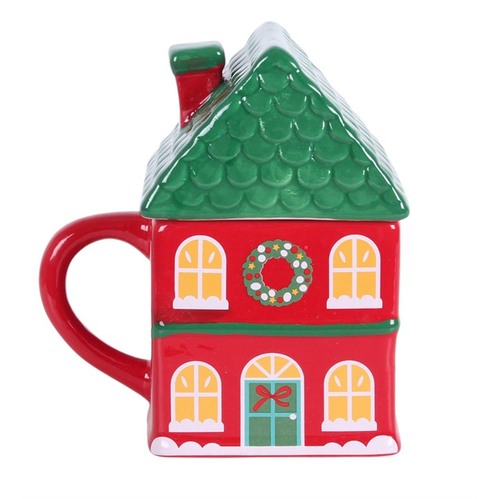 Red Christmas House Lidded Mug, image 6 of 7