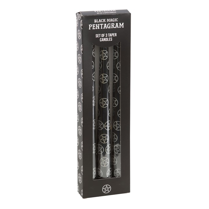 Set of 3 Black Magic Pentagram Taper Candles, image 1 of 6