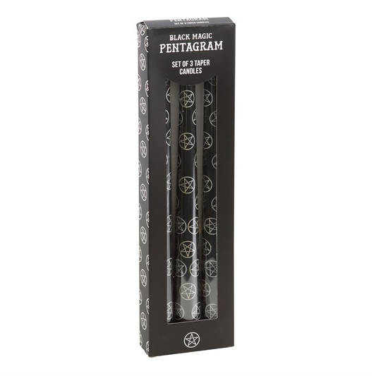 Set of 3 Black Magic Pentagram Taper Candles, image 1 of 6