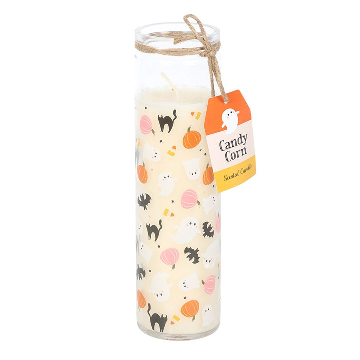 Sweet and Spooky Print Candy Corn Tube Candle, image 1 of 3