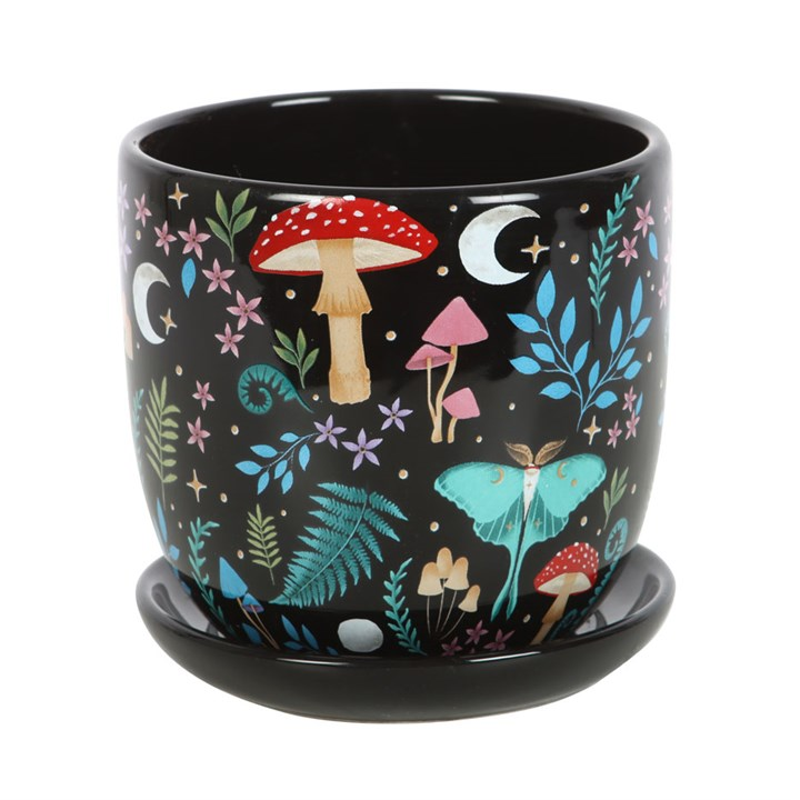 Dark Forest Print Ceramic Plant Pot with Saucer, image 3 of 4