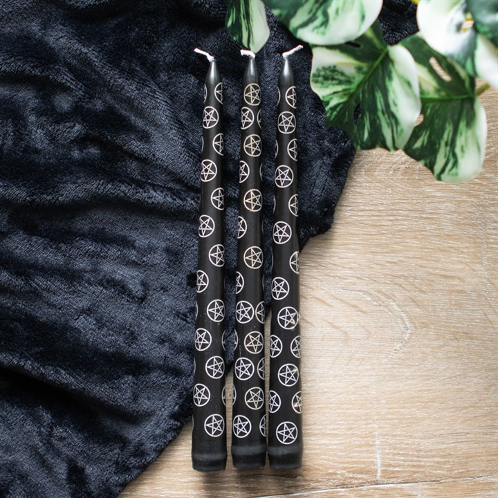 Set of 3 Black Magic Pentagram Taper Candles, image 5 of 6