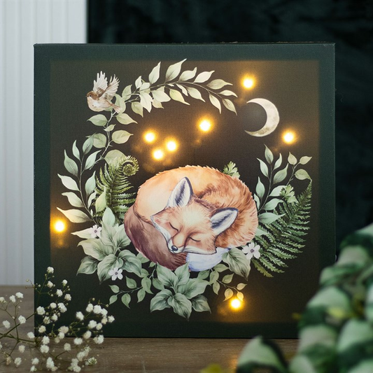 Sleeping Fox Light Up Canvas Plaque, image 1 of 4