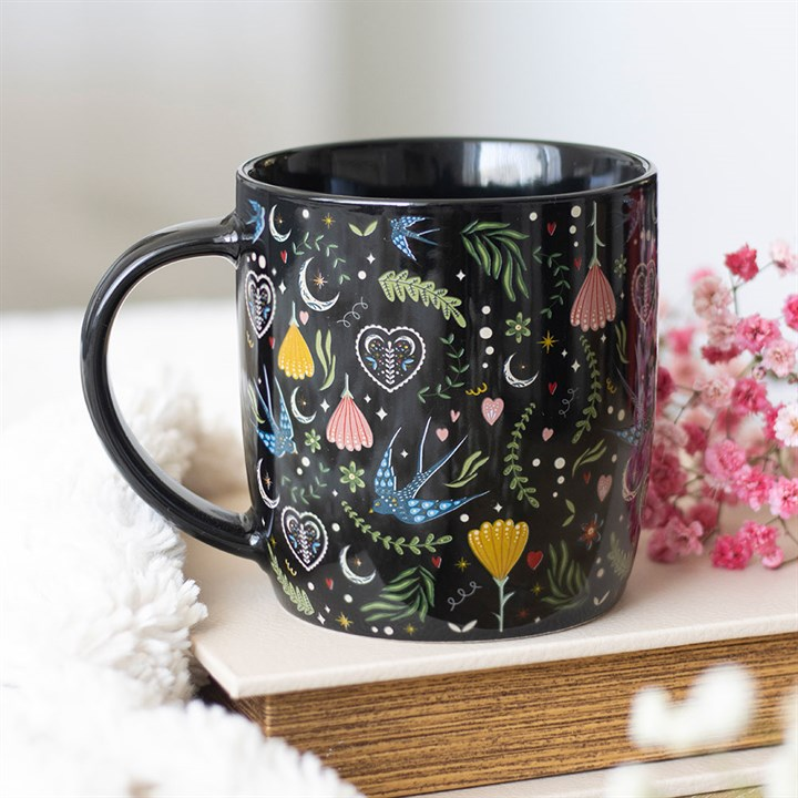 Black Midnight Bloom Print Mug, image 1 of 5