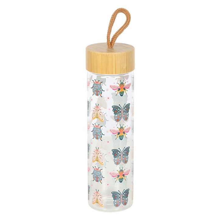 Floral Bug Print Glass Water Bottle, image 2 of 5