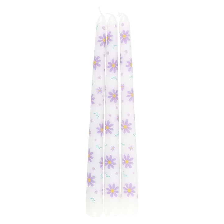 Set of 3 Purple Daisy Taper Candles, image 4 of 6