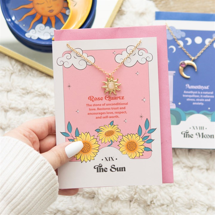 The Sun Celestial Rose Quartz Necklace Card, image 1 of 6