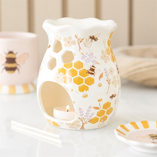 Honey Bee Print Fluted Oil Burner and Wax Warmer, image 1 of 5