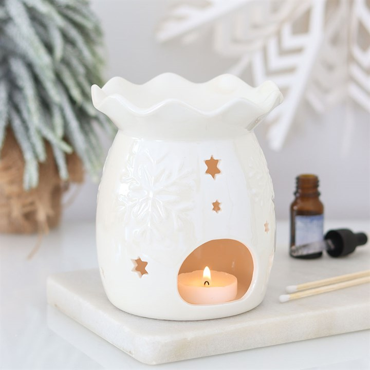 Iridescent White Snowflake Oil Burner and Wax Warmer, image 2 of 6
