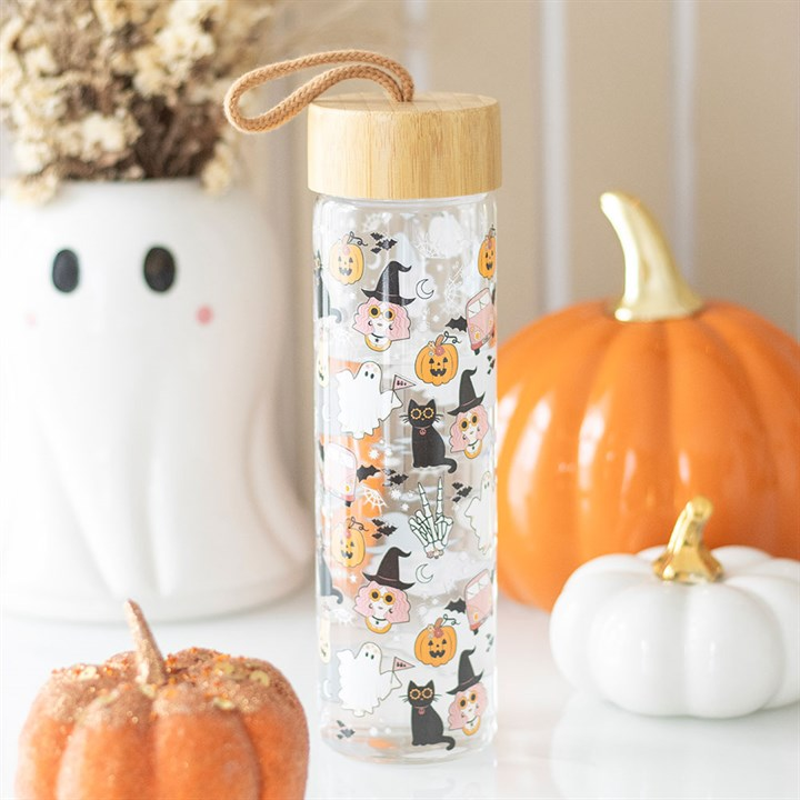 Groovy Ghost Print Glass Water Bottle, image 1 of 5