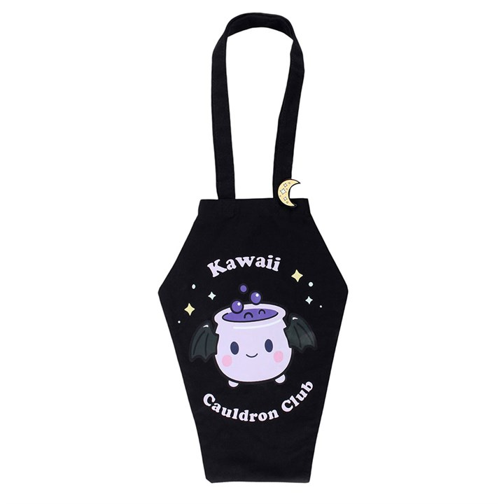 Kawaii Cauldron Club Coffin Shaped Tote Bag with Enamel Pin Badge, image 3 of 5