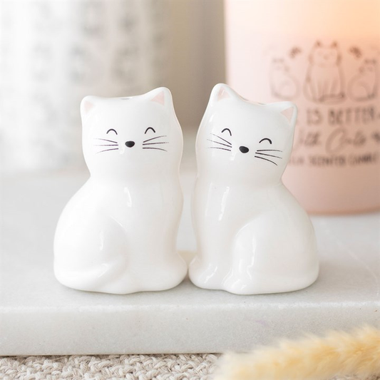 White Cat Shaped Salt and Pepper Shakers, image 1 of 4
