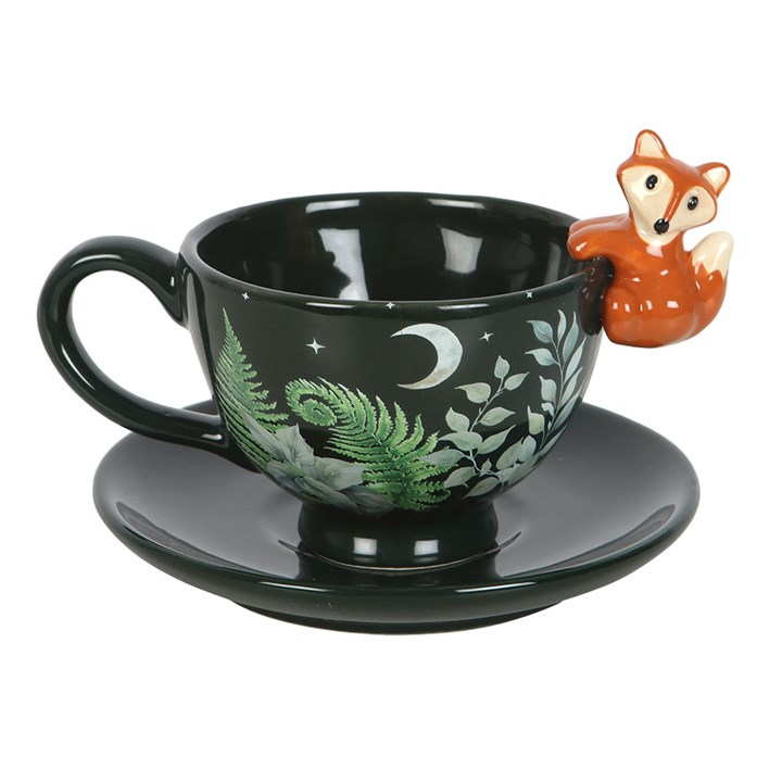 Green Forest Teacup with Fox, image 2 of 5